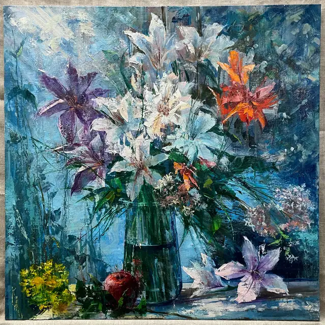 Лилии и свет, 80 x 80 см