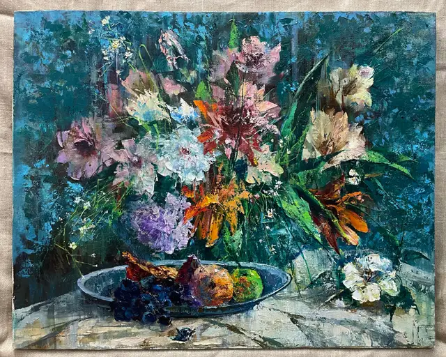 Цветы и виноград, 75 x 60 см